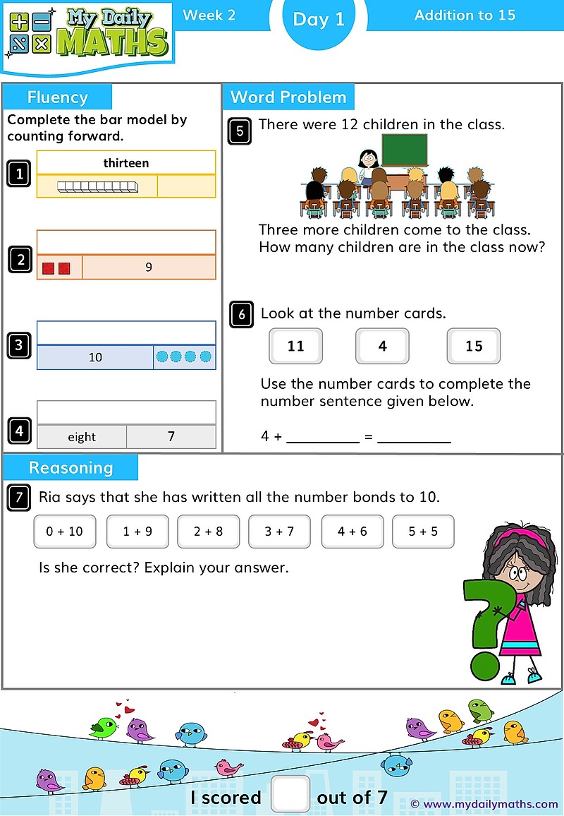 Year 1 Subtraction to 10 - Day 1 - Addition & Subtraction maths worksheet with fluency, word problem, and reasoning sections