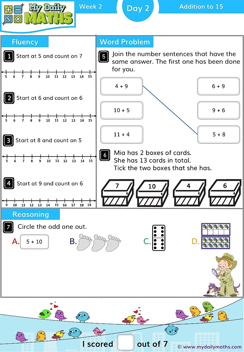 Year 1 Subtraction to 10 - Day 2 - Addition & Subtraction maths worksheet with fluency, word problem, and reasoning sections